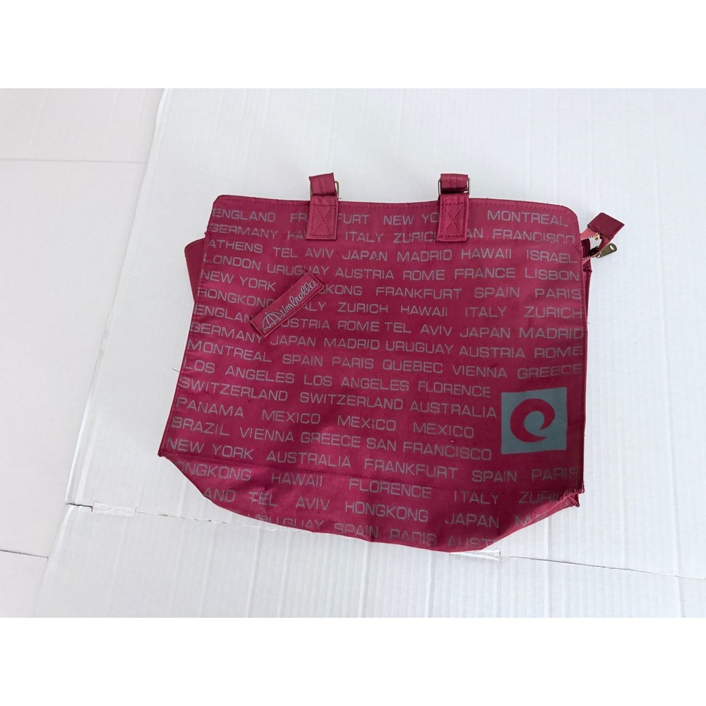 Umbrella Burgundy Global City Print Canvas Tote Bag Large Travel Shopper